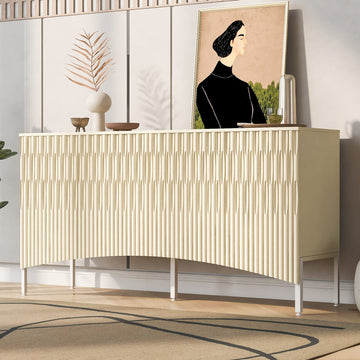 Elegant Sideboard Featuring Curved Bottom Doors with Arched Groove Design in a Stylish Four-Door Layout,Suitable for Living Rooms,Entrance and Study
