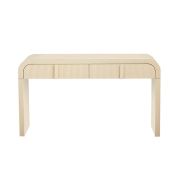 Clihome Modern Console Table with 2 Storage Drawers, Fluted Entryway Table with Rounded Silhouette for Hallway Living Room and Entryway (Apricot Cream)