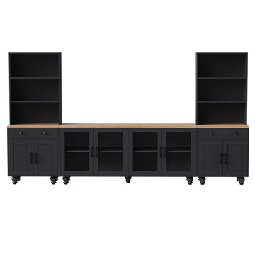 Clihome Farmhouse TV Stand with Solid Wood Gourd-Shaped Legs for TVs Up to 70