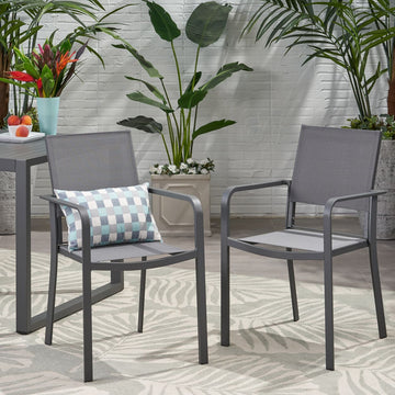 Outdoor Modern Aluminum Dining Chair with Mesh Seat (Set of 2)