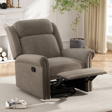 Modern Swivel Rocking Chair, Upholstered Glider Chair Adjustable Backrest Recliner, Light Brown