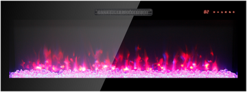 60 inch recessed ultra thin tempered glass front wall mounted electric fireplace with remote and multi color flame & emberbed, LED light heater
