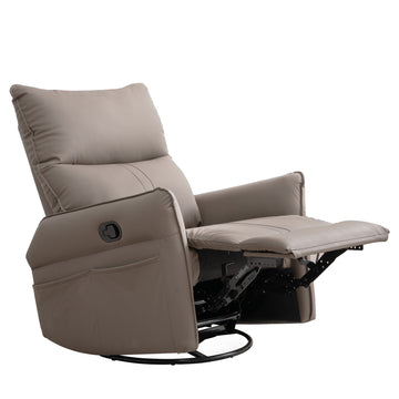 Rocking Recliner Chair,360 ° Swivel Nursery Rocking Chair,Glider Chair,Modern Small Rocking Swivel Recliner Chair for Bedroom,Living Room Chair Home Theater Seat,Side Pocket(Light Gray/Brown+360°Swivel)