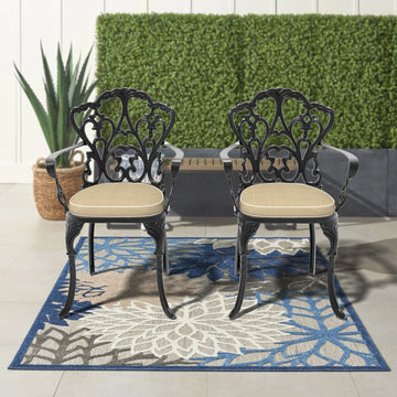 Clihome 2 Piece Cast Aluminum Bistro Chairs Patio Dining Chair with Black Frame