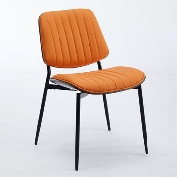 Dining Chairs Set of 2 Mid Century Modern Retro Faux Leather Chair with Walnut Bentwood Back Upholstered Seat Metal Legs Adjustable Foot for Kitchen Dining Room Chairs