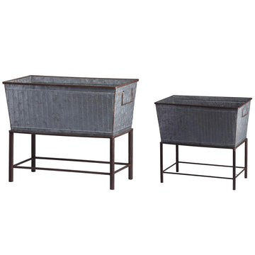 Rustic-Metal-Planters-with-Stands-Set-of-2