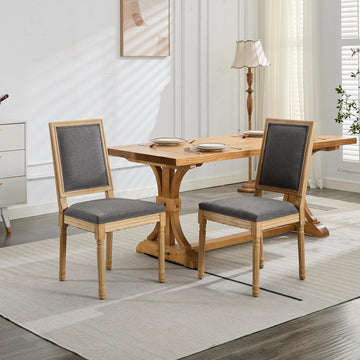 French Decor Chairs Set of 2, Louis Dining Chairs with Square Backrest and Exquisitely Carved Solid Wood Frame for Living Room, Kitchen, Restaurant