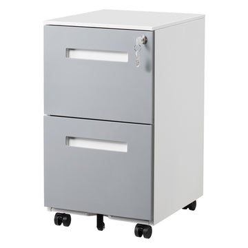 2 Drawer Mobile Locking File Cabinet, Rolling Filing Cabinet for Letter/A4 Size With 5 Wheels,GREY