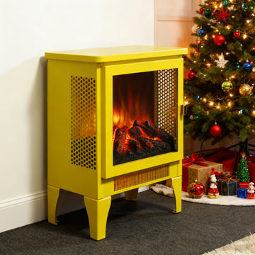 18 inch Freestanding Electric Fireplace Stove heater with 3D Flame effect,Lemon Yellow