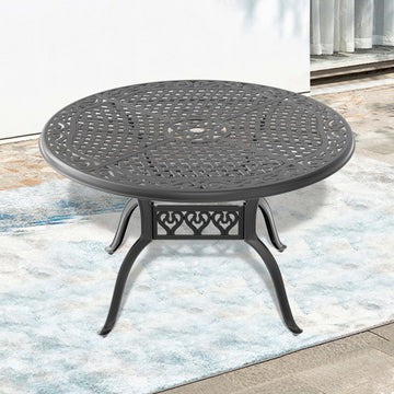 Clihome 48-inch Cast Aluminum Patio Dining Table with Black Frame and Umbrella Hole