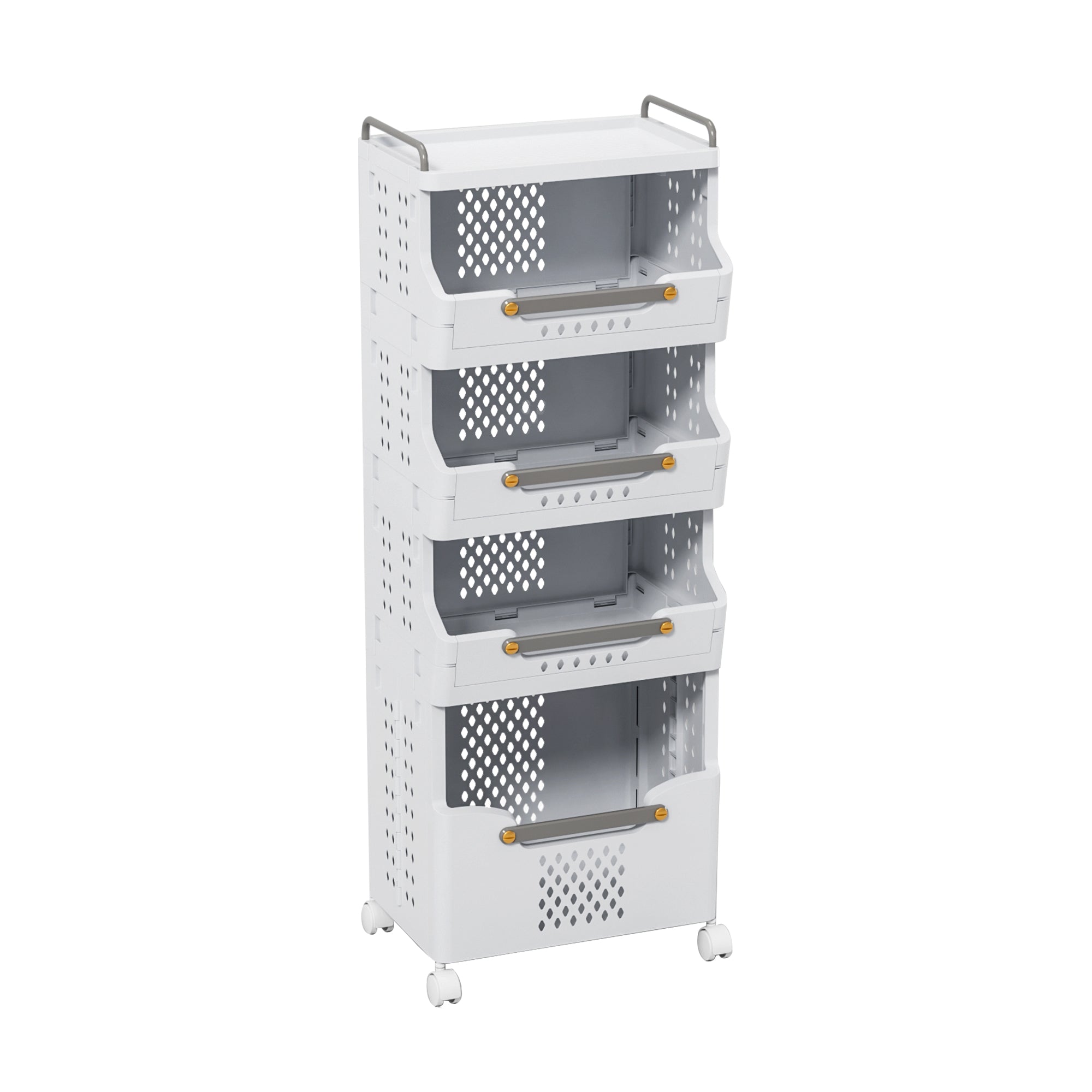 4-Tier Rolling Storage Cart with Wheels, Large Capacity Kitchen Cart, Mobile Utility Cart with with Push Handle and Baskets, Bathroom, Laundry Room