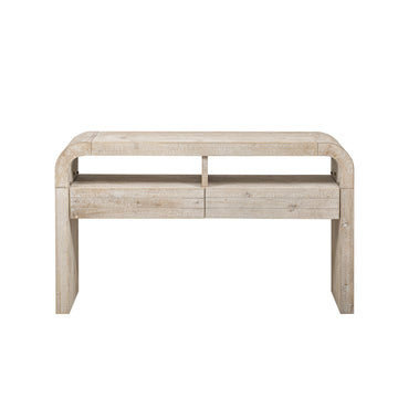 Clihome Console Table Entryway Table, Retro Curved Sofa Table with 2 Large Drawers, Narrow Console Table for Living Room Hallway Entrance, 52''¡Á14''¡Á31.5'', Natural Wood Wash