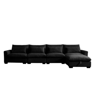 Large L Shape Sectional Corduroy Sofa,Deep Seat Couch with Storage Footstool and 4 Waist Pillows