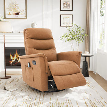 Modern Swivel Recliner Chair with 8-Point Massage 2-Speed Tilt & Side Pocket, Brown