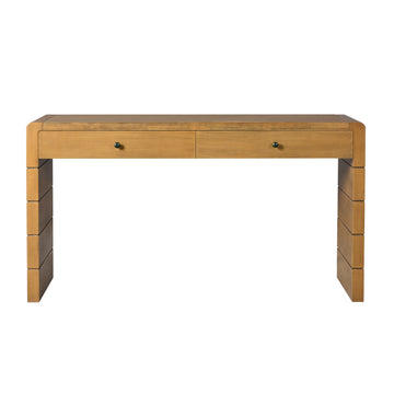 Clihome Curved Console Table with Storage, Wooden Entryway Table with 2 Drawers, Farmhouse Rustic Console Tables for Entryway, Hallway, Living Room, Natural