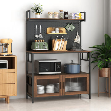 Kitchen Bakers Rack with Door, Microwave Oven Stand, Utility Storage Shelf, Durable Kitchen Organizer for Small Spaces
