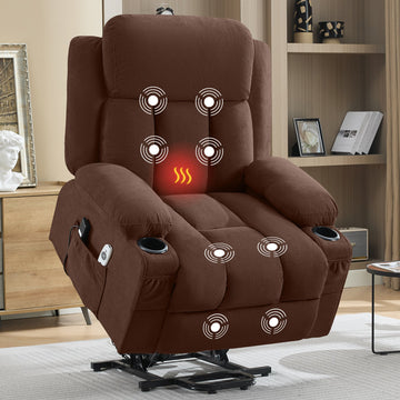 Power Lift Recliner Chair with Heat and Massage Electric Fabric Recliner Chair for Elderly with Side Pocket,Grey