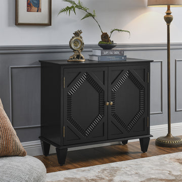 33.6" Retro Wooden Sideboard Buffet Cabinet with Storage, Accent Display Cabinets, Media Console Credenza, Black