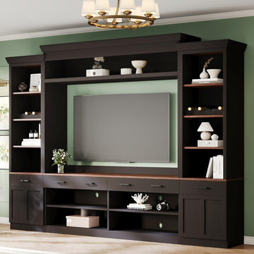 Farmhouse 4-Piece Entertainment Wall Unit Set with Bookshelf for TVs Up to 70