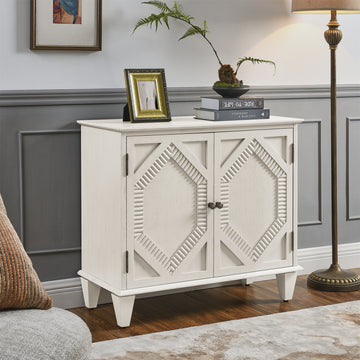 33.6" Retro Wooden Sideboard Buffet Cabinet with Storage, Accent Display Cabinets, Media Console Credenza, White