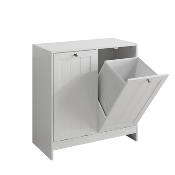 Tilted Laundry Hamper with Removable Basket, Hidden Laundry Hamper, Bathroom Laundry Hamper Storage Cabinet, Free-Standing Home Organizer, White