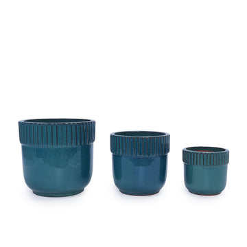 Handmade Glazed Ceramic Planter Set of 3, 15/12/9 Inch Diameter,for Monstera and Fiddle Leaf Fig Outdoor Garden & Indoor Staircase Use,Teal