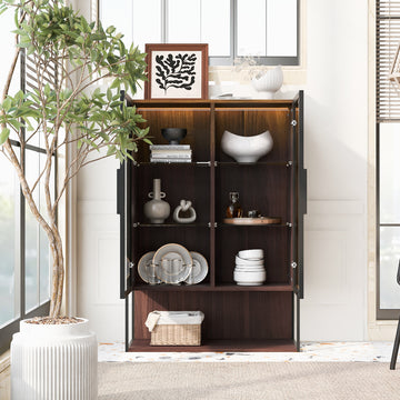 51.2'' Tall Lighted Display Cabinet with Tempered Glass Door, Metal Frame LED Curio Cabinet, Modern minimalist style, for Living Room, Office, Study