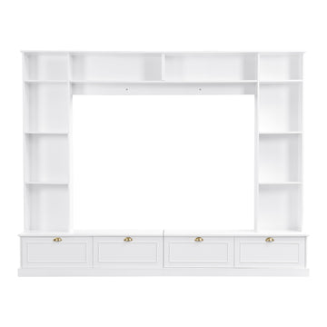Clihome Large Wall Unit Entertainment Center with Bookshelves for TVs Up to 78'', Modern TV Console with Cabinets and Open Shelves, 4-in-1 TV Stand with Golden Handles, White, 104.2''W*81.2''H