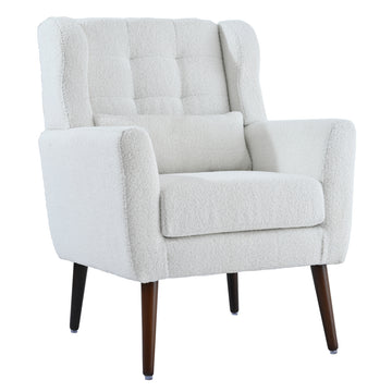 Modern Accent Chair,Teddy Fabric Living Room Chairs Comfy Reading Chair,Mid Century Accent Chair, Lounge Arm Chairs Armchair for Living Room Bedroom (White)