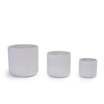Handmade White Ceramic Planter Set of 3 (5.51" to 9.65"), Indoor & Outdoor Flower Pots for Succulents,Breathable Textured Clay