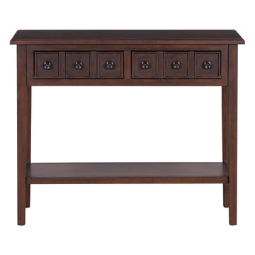 Clihome Entryway Table with 2 Drawers,    Rustic Console Table with Open Shelf and Rubber Wood Legs for Entryways, Living Rooms, and Hallways (Espresso)