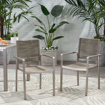 Set of 2 Modern Aluminum Outdoor Dining Chairs with Rope Seat – Stylish, Weather-Resistant Patio Seating
