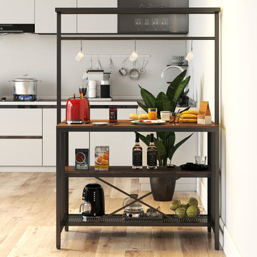 kitchen Island, Bakers Rack, Island Table for Kitchen,3 Tier Microwave Stand Oven Shelf with Storage, Storage Shelf for Kitchen Dining Room Living Room,3 Hooks