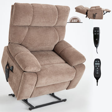 Brown Heat Massage Dual Motor Infinite Position Up to 350 LBS Large Electric Power Lift Recliners with Hidden Cup Holders, Power-Remote, Medium-firm and Heavy Duty
