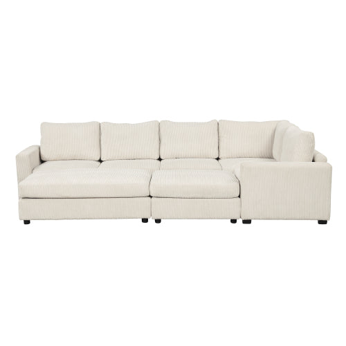 121.3" Sectional Couch Sofa Bed Modular Sofa with Two Movable Ottomans for Living Room, Beige