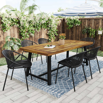 7-Piece Outdoor Modern Dining Set with Stackable Chairs – Aluminum Frame Patio Furniture for Backyard & Deck