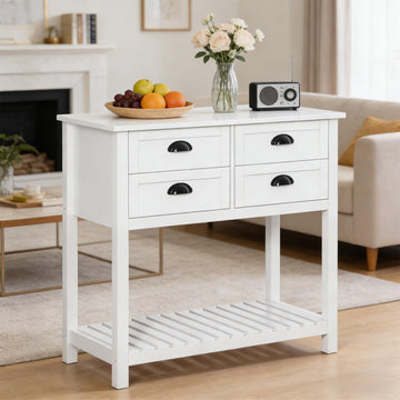31.5" H Storage Cabinet with 4 Drawers, White MDF Entryway Organizer Coffee Bar