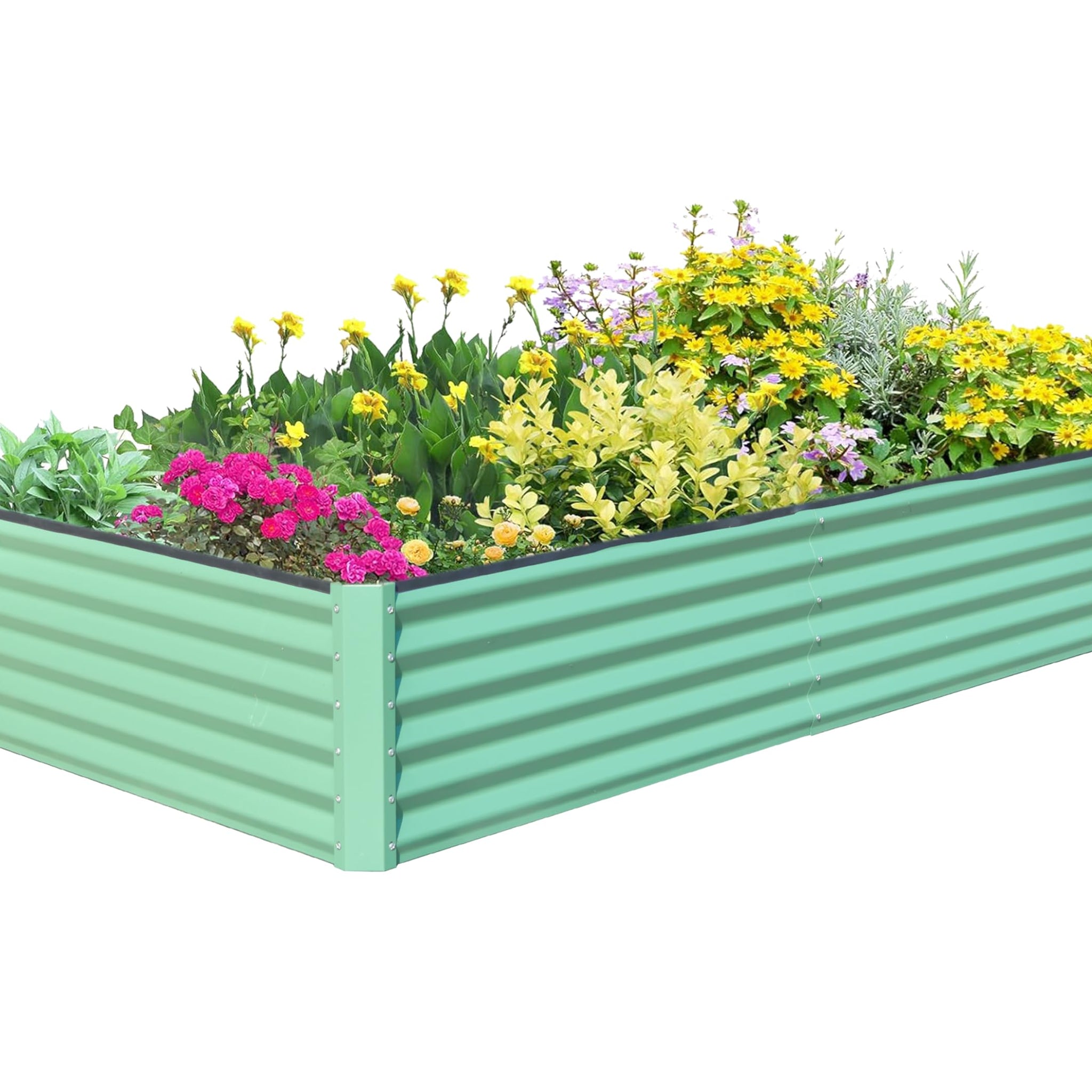 6x3x1.5ft Galvanized Raised Garden Bed, Outdoor Planter Garden Boxes Large Metal Planter Box for Gardening Vegetables Fruits Flowers, Green/Silvery/Gray