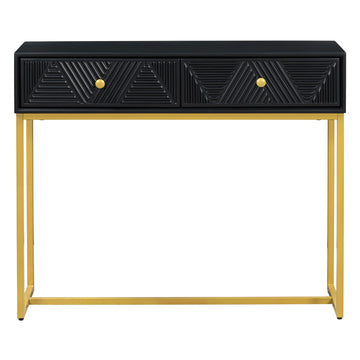 Clihome Console Table Entryway Table, Modern Sleek Console Table with Storage, Narrow Console Table with Two Drawers with Stripe Design for Living Room Hallway Entryway, Black