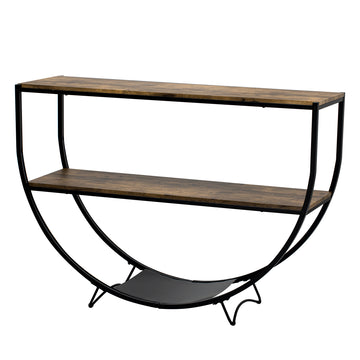 Clihome Rustic Industrial Design Demilune Shape Textured Metal Distressed Wood Console Table (Distressed Brown)