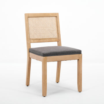 Farmhouse Rattan Dining Chairs Set of 2, Mid Century Modern Kitchen & Dining Room Chairs, Cane Upholstered Kitchen Side Chair with Natural Hardwood Frame, Beige/Gray