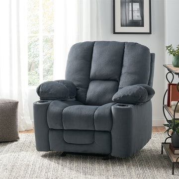 Manual Recliner Chair with Cup Holders, Navy Blue Upholstered Recliner Chair