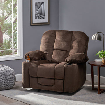 Manual Recliner Chair with Cup Holders, Chocolate Upholstered Recliner Chair