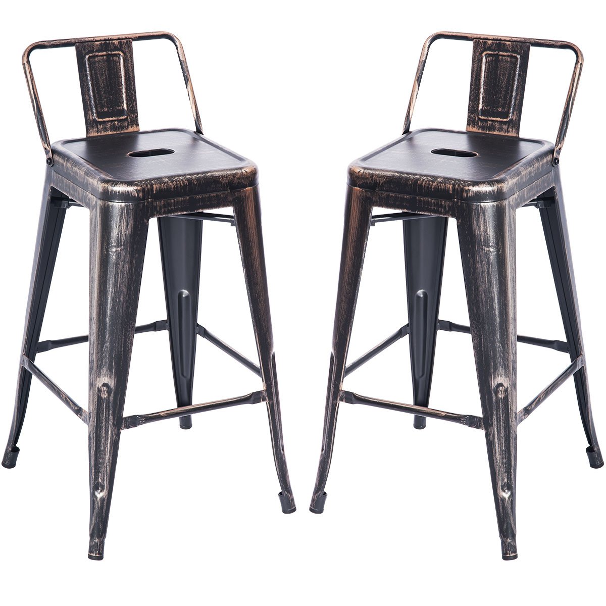 Low Back Indoor and Outdoor Metal Chair Bar-stool Set of 2 (Golden Black)