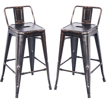 Low Back Indoor and Outdoor Metal Chair Bar-stool Set of 2 (Golden Black)