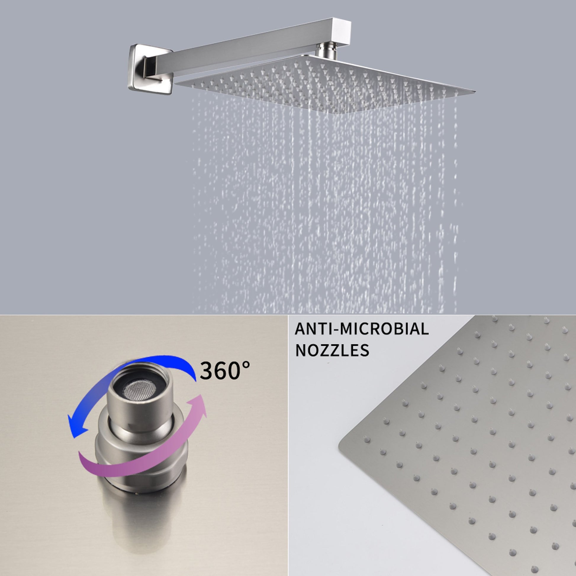 1-Spray Patterns with 2.66 GPM 10 in. Wall Mount Dual Shower Heads with Rough-In Valve Body and Trim in Brushed Nickel - Alipuinc