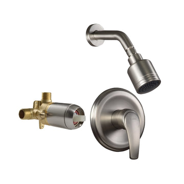 1-Spray Patterns with 4.1 GPM 2.52 in. Wall Mount Rain Fixed Shower Head with Single Lever Handle in Brushed Nickel - Alipuinc