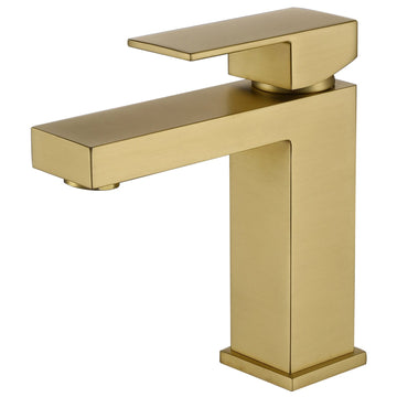 Single Handle Single Hole Bathroom Faucet with Water Supply Lines in Brushed Gold