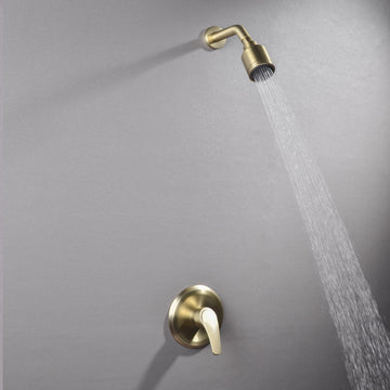 1-Spray Patterns with 4.1 GPM 2.52 in. Wall Mount Rain Fixed Shower Head with Single Lever Handle in Brushed Gold