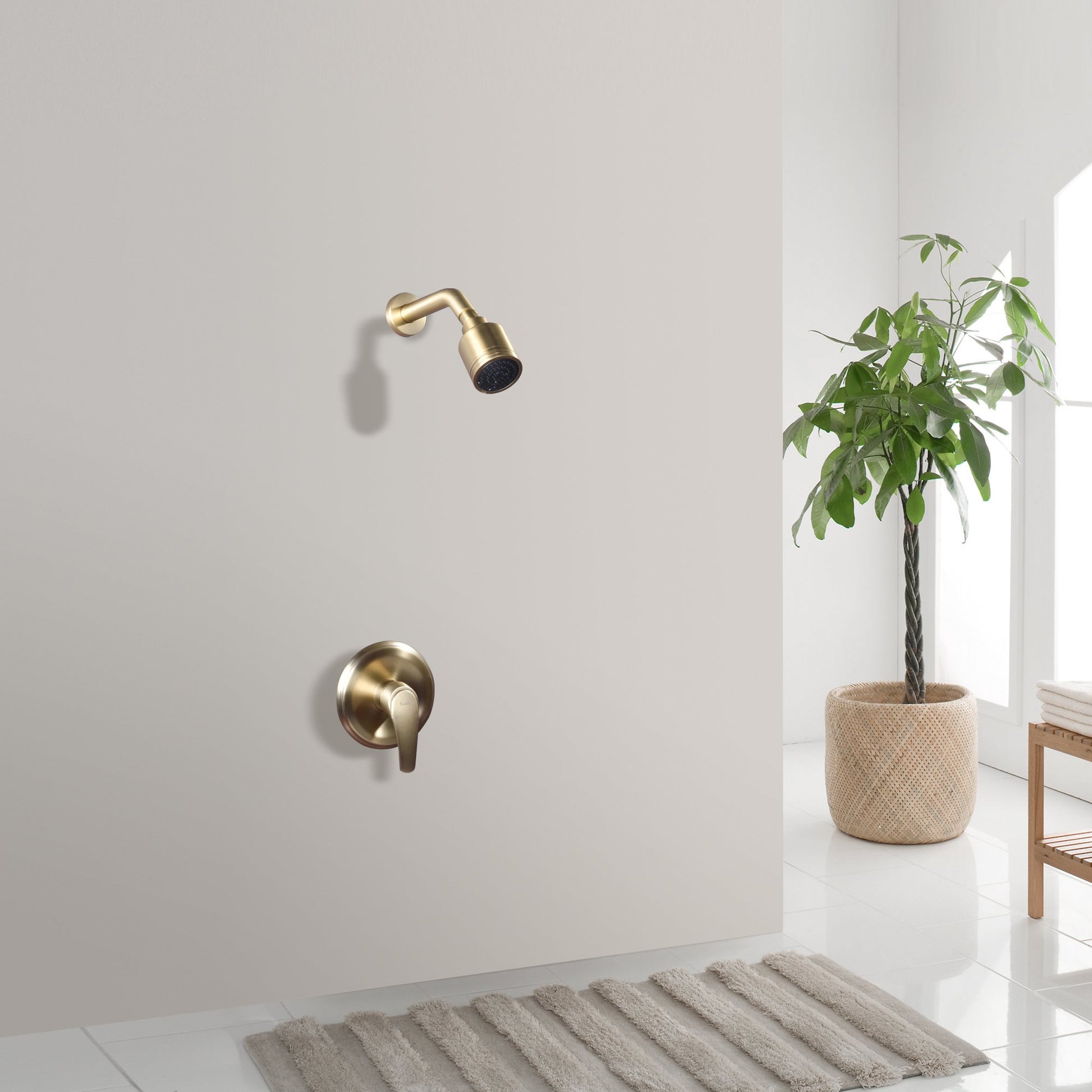 1-Spray Patterns with 4.1 GPM 2.52 in. Wall Mount Rain Fixed Shower Head with Single Lever Handle in Brushed Gold - Alipuinc